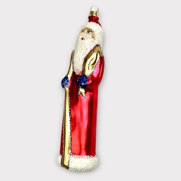 Vintage PIER 1 Blown Mercury Glass Santa Christmas Ornament Red White Gold - Picture 4 of 11